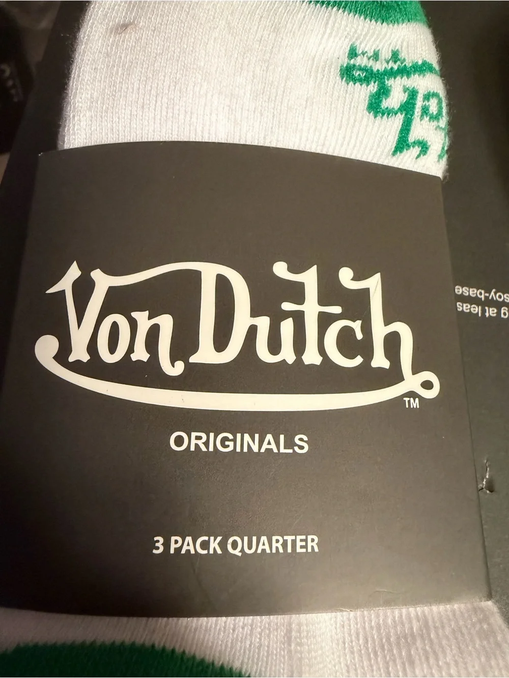 Von Dutch NWT White Crew Socks with Green, Yellow & Pink Logo and Stripes